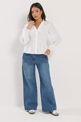 PixieGirl Petite Women's White Shirred Long Sleeve Shirt | PixieGirl 2