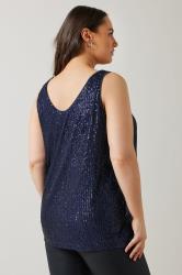 EVANS Plus Size Navy Blue Sequin Embellished Vest Top | Evans  4