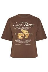 LIMITED COLLECTION Curve Chocolate Brown 'Café Paris' Slogan T-Shirt