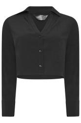 PixieGirl Petite Womens Black Textured Cropped Shirt | PixieGirl 6