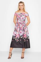 PixieGirl Black Floral Border Bardot Dress | PixieGirl 2
