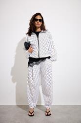 PixieGirl Petite Women's White Polka Dot Textured Funnel Neck Jacket | PixieGirl 3
