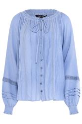 M&Co Blue Trim Detail Tie Neck Blouse