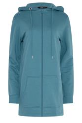 LTS Tall Teal Blue Cotton Longline Zip Hoodie