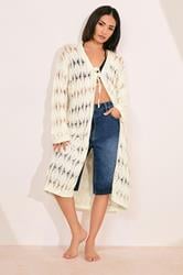 PixieGirl Petite Women's Ivory White Crochet Maxi Tie Cardigan | PixieGirl 3