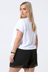 LIMITED COLLECTION Plus Size Black Lace Hem Crinkle Shorts | Yours Clothing 2