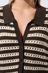 LIMITED COLLECTION Plus Size Chocolate Brown Stripe Crochet Shirt | Yours Clothing 4