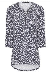 LTS Tall Navy Blue Leopard Print Cotton Henley Top