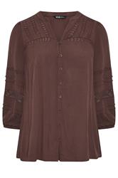 YOURS Curve Chocolate Brown Notch Neck Crochet Blouse
