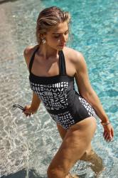 M&Co Black & White Aztec Print Halter Neck Swimsuit | M&Co 6