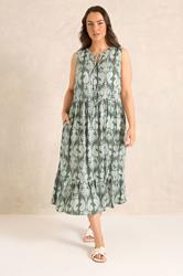 EVANS Plus Size Green Abstract Print Tie Neck Maxi Dress | Evans 2
