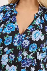 YOURS Plus Size Black & Blue Floral Notch Neck Blouse | Yours Clothng 4