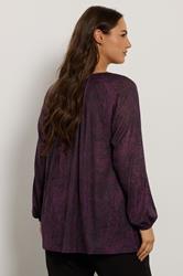 EVANS Plus Size Purple Animal Print Balloon Sleeve Blouse | Evans 2