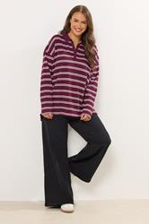 YOURS Plus Size Red Stripe Waffle Rugby Collar Top | Yours Clothing 2