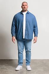 Jack & Jones Big & Tall Mid Blue Denim Shirt | BadRhino 1