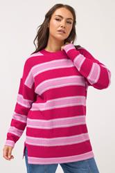 YOURS Plus Size Pink Stripe Drop Shoulder Jumper | Yours Clothing 3