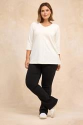 EVANS Plus Size Ivory White V-Neck Cotton Top | Evans 1