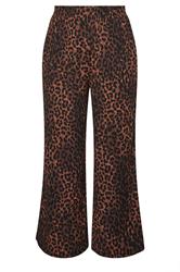 YOURS Curve Brown Leopard Print Crinkle Wide Leg Trousers