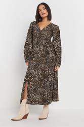 PixieGirl Petite Women's Brown Abstract Spot Midi Tea Dress | PixieGirl 3