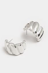 Silver Tone Ribbed Hoop Earrings | Yours Clothing 2