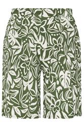 YOURS Curve Khaki Green Leaf Print Shorts