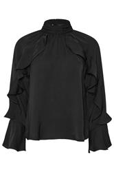 PixieGirl Petite Women's Black Satin Frill Blouse | PixieGirl 6