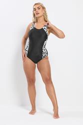 YOURS Plus Size Black Active Abstract Print Swimsuit | Yours Clothing 2