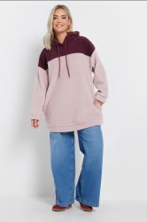 YOURS Plus Size Pink Colour Block Teddy Fleece Hoodie | Yours Clothing 1