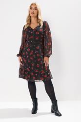 YOURS Plus Size Black Blurred Floral Stud Midi Dress | Yours Clothing 3