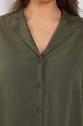 YOURS Plus Size Khaki Green Linen Shirt | Yours Clothing 4