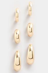 YOURSET 3 PACK Gold Tone Teardrop Earring Set | Yours Clothing 3