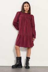 PixieGirl Petite Women's Dark Red Button Smock Midi Dress | PixieGirl 1