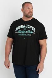 JACK & JONES Big & Tall Black 'Surfer's Club' Printed T-Shirt | BadRhino 1
