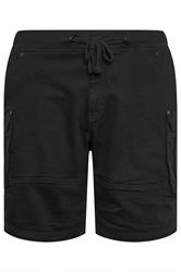 BadRhino Big & Tall Black Elasticated Cargo Denim Shorts