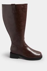Dark Brown Pull On Knee High Boots In Extra Wide EEE Fit | Yours Clothing 2