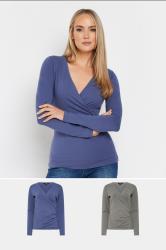 LTS Tall 2 PACK Navy Blue & Grey Wrap Tops | Long Tall Sally 3