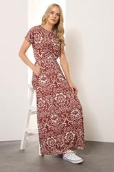 LTS Tall Red Floral Paisley Shirred Waist Maxi Dress | Long Tall Sally 1