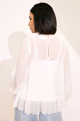 PixieGirl Petite Women's Ivory White Chiffon Frill Blouse | Long Tall Sally 5