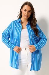 YOURS Plus Size Blue & White Striped Shirt | Yours Clothing 3