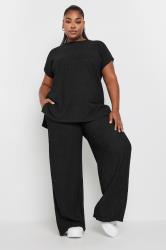 YOURS Plus Size Black Crinkle Plisse T-Shirt | Yours Clothing 1