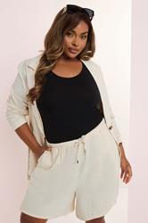 YOURS Plus Size Natural Brown Tie Front Linen Shorts | Yours Clothing 3