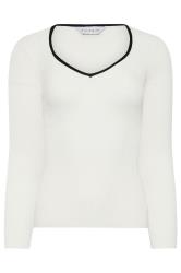 PixieGirl Petite White Knitted Contrast Sweetheart Neck Top