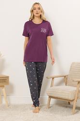 LTS Tall Woman's Burgundy Red 'Sunday Club' Slogan Cotton Pyjama Set | Long Tall Sally 1