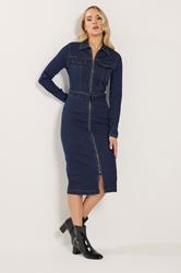 LTS Tall Women's Dark Blue Zip Through Denim Midi Dress | Long Tall Sally 2