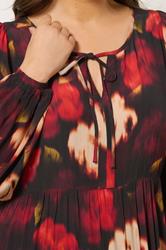 EVANS Plus Size Red Blurred Floral Tie Neck Tiered Dress | Evans 4