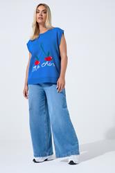LIMITED COLLECTION Plus Size Blue Cherry Knitted Vest Top | Yours Clothing 1