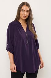 EVANS Plus Size Plum Purple Zip Front Jersey Blouse | Evans  3