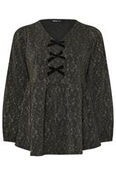 YOURS Plus Size Gold Floral Jacquard Bow Front Top | Yours Clothing 6