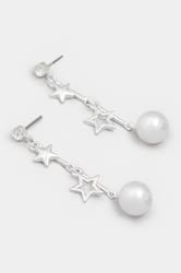 Silver Tone Star Pearl Drop Earrings | Yours Clothing 2