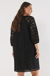 EVANS Plus Size Black Long Sleeve Broderie Dress | Evans 2